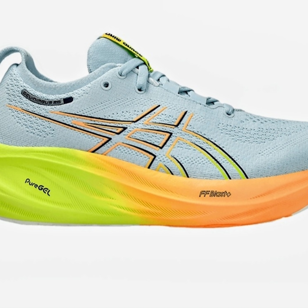 Asics Nimbus 26 Light Blue with Neon Accents